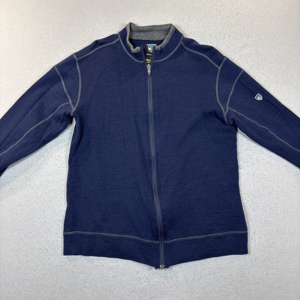 Kuhl Mens Large (Medium) Blue 100% Merino Wool Full Zip Sweater Hiking Outdoor - Picture 2 of 7